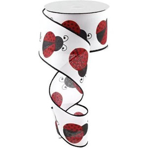 2.5" Ladybug on Royal Ribbon: White (10 Yards)