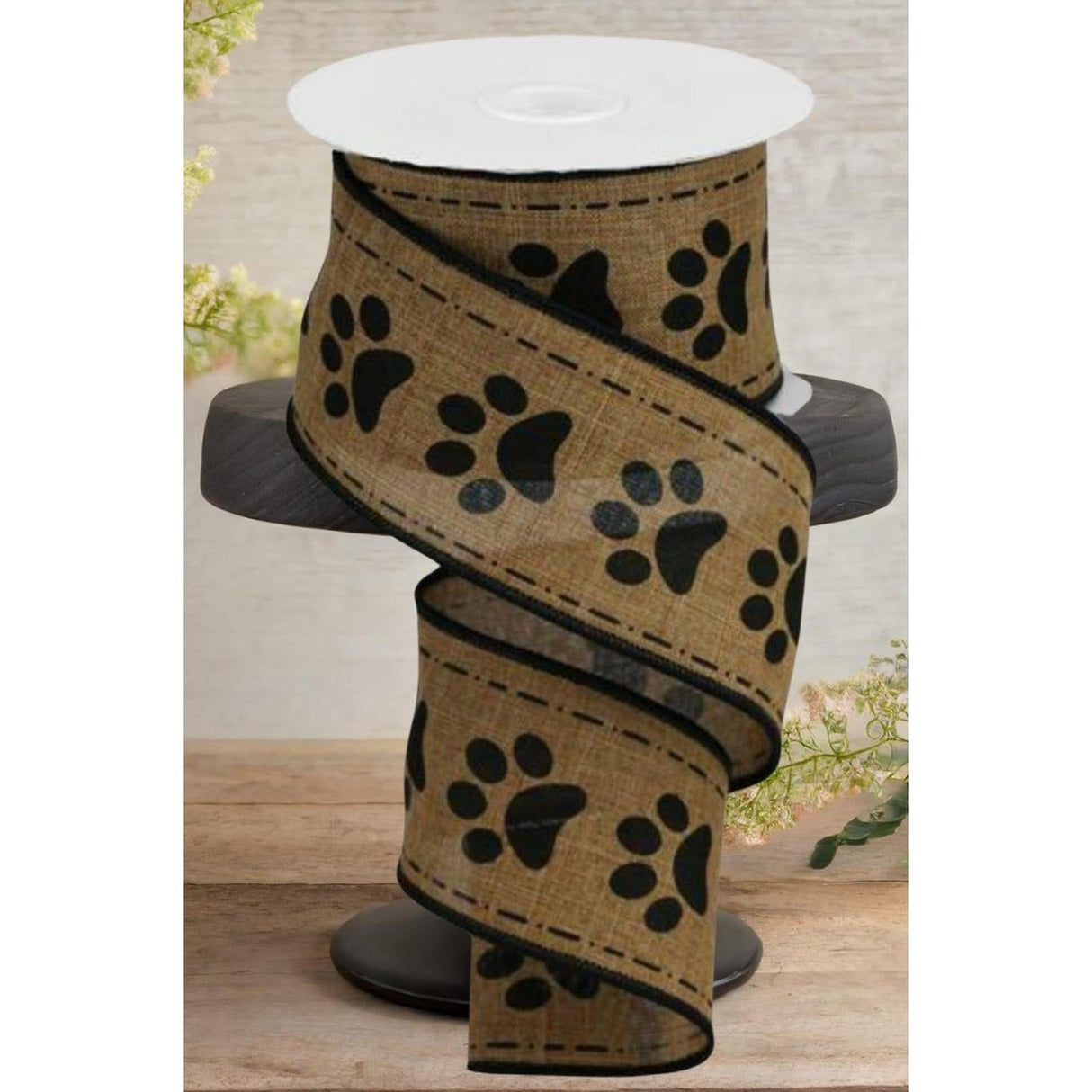 2.5" Large Paw Print Royal Ribbon: Tan (10 Yards)