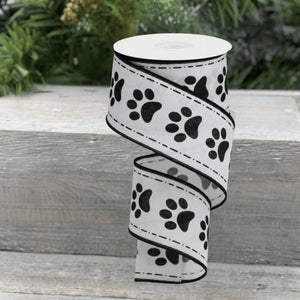 2.5" Large Paw Print Royal Ribbon: White (10 Yards)