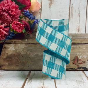 2.5" Large Striped Check Ribbon: Turquoise (10 Yards)