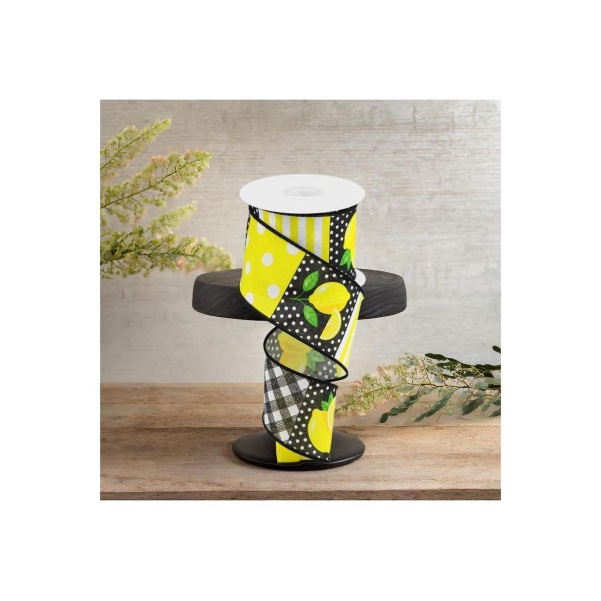 2.5" Lemon Block Ribbon: Black & White (10 Yards)