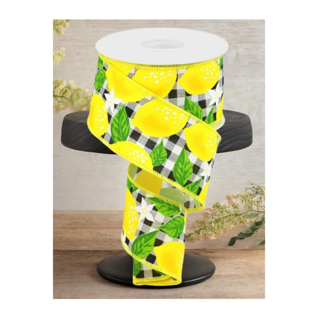 2.5"  Lemon Check on Royal Ribbon: Black & White (10 Yards)