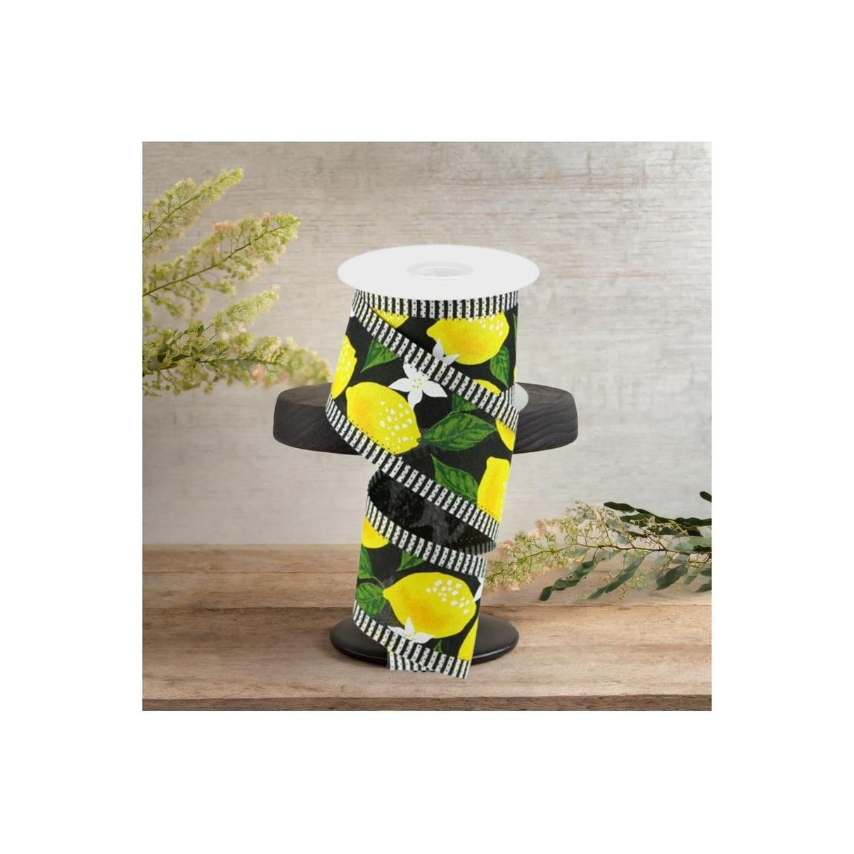 2.5" Lemon Thin Stripes Ribbon: Black (10 Yards)
