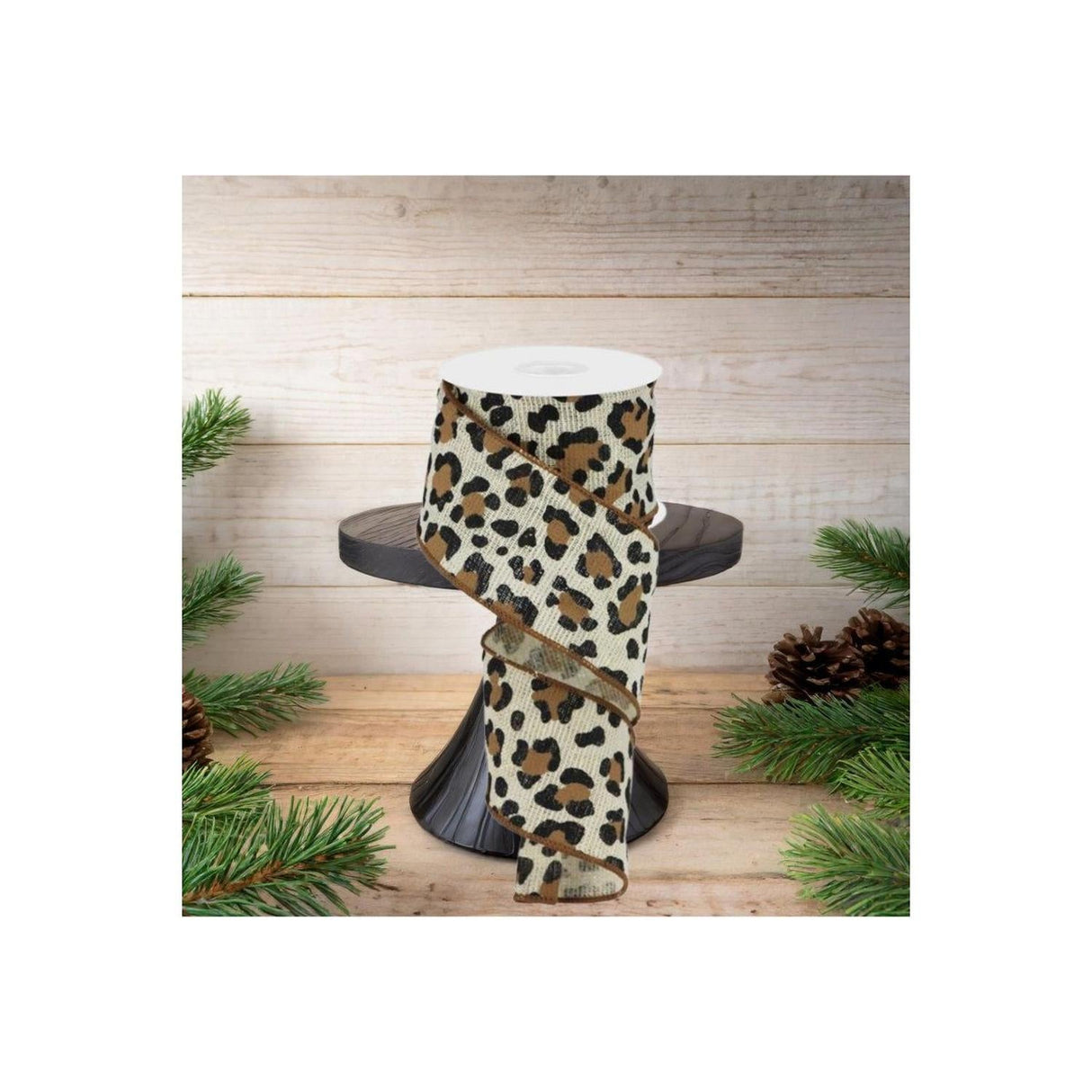 2.5" Leopard Print Ribbon: Ivory (10 Yards)