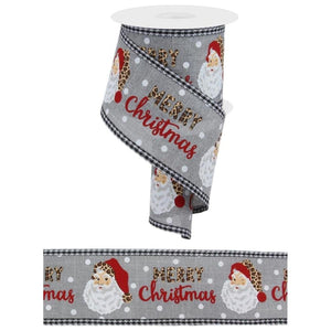 2.5" Leopard Santa Check Edge Ribbon: Lt Grey (10 Yards)