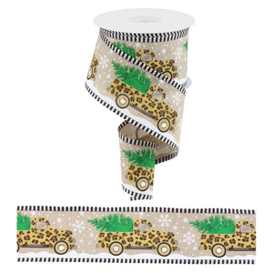 2.5" Leopard Snow Striped Edge Ribbon: Natural