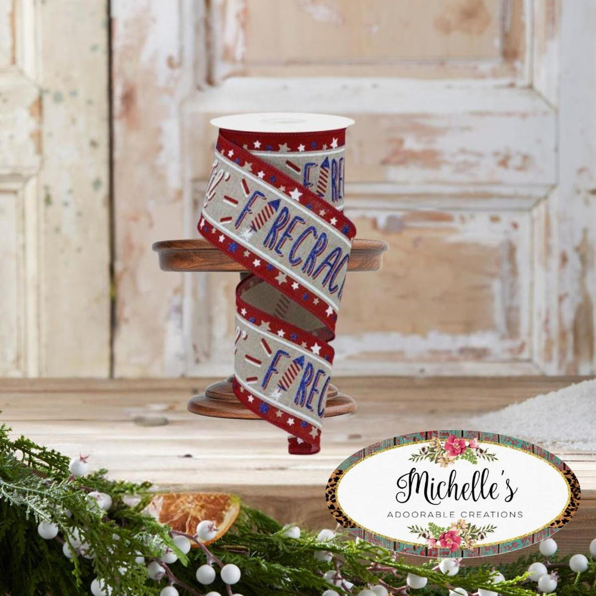 2.5" Lil Firecracker Patriotic Ribbon: Natural (10 Yards)