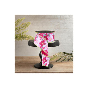 2.5" Lilies Fused Back Ribbon: Pink (10 Yards)