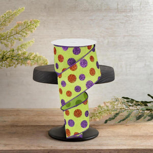 2.5" Lime Green Ribbon with Multi Glitter Dots
