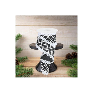 2.5" Line Check Lace Ribbon: Black/White (10 Yard)