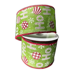 2.5" Linen Ho Ho Ho Ribbon: Lime Green (10 Yards)