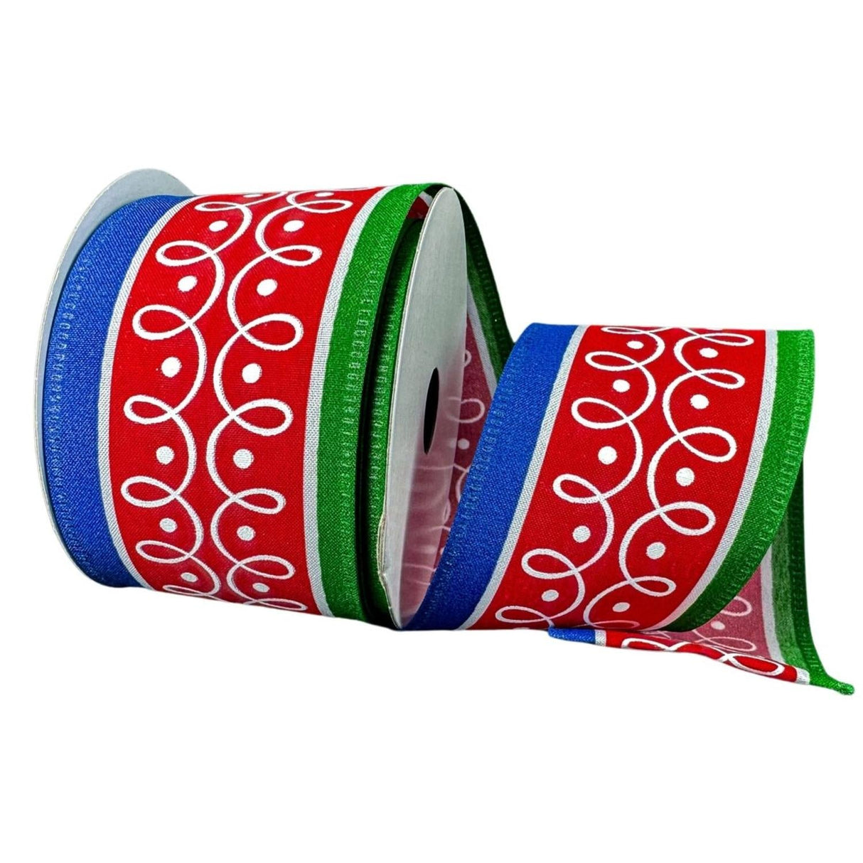 2.5" Loop Patterns Ribbon: Red & Green (10 Yards)