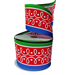 2.5" Loop Patterns Ribbon: Red & Green (10 Yards)