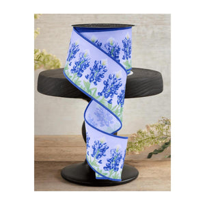 2.5" LS Bluebonnets Ribbon: White (10 Yards)
