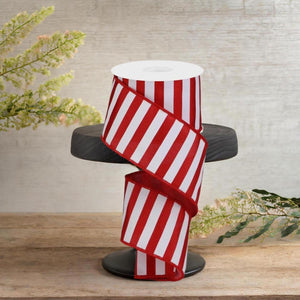 2.5" Medium Horizontal Stripe Ribbon: Red & White (10 Yards)