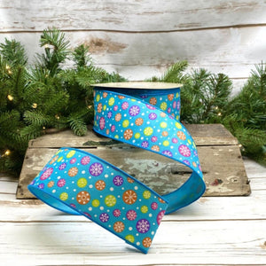 2.5" Merry and Bright Snowflake Ribbon: Blue (25 Yards)