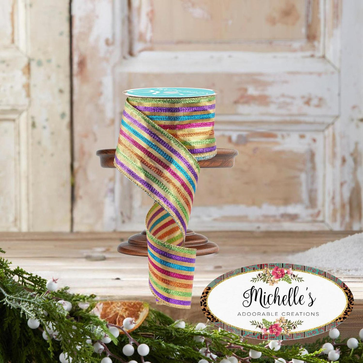 2.5" Metallic Fiesta Stripe Ribbon: Gold (10 Yards)