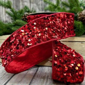 2.5" Metallic Sequin Ribbon: Red (10 Yards)