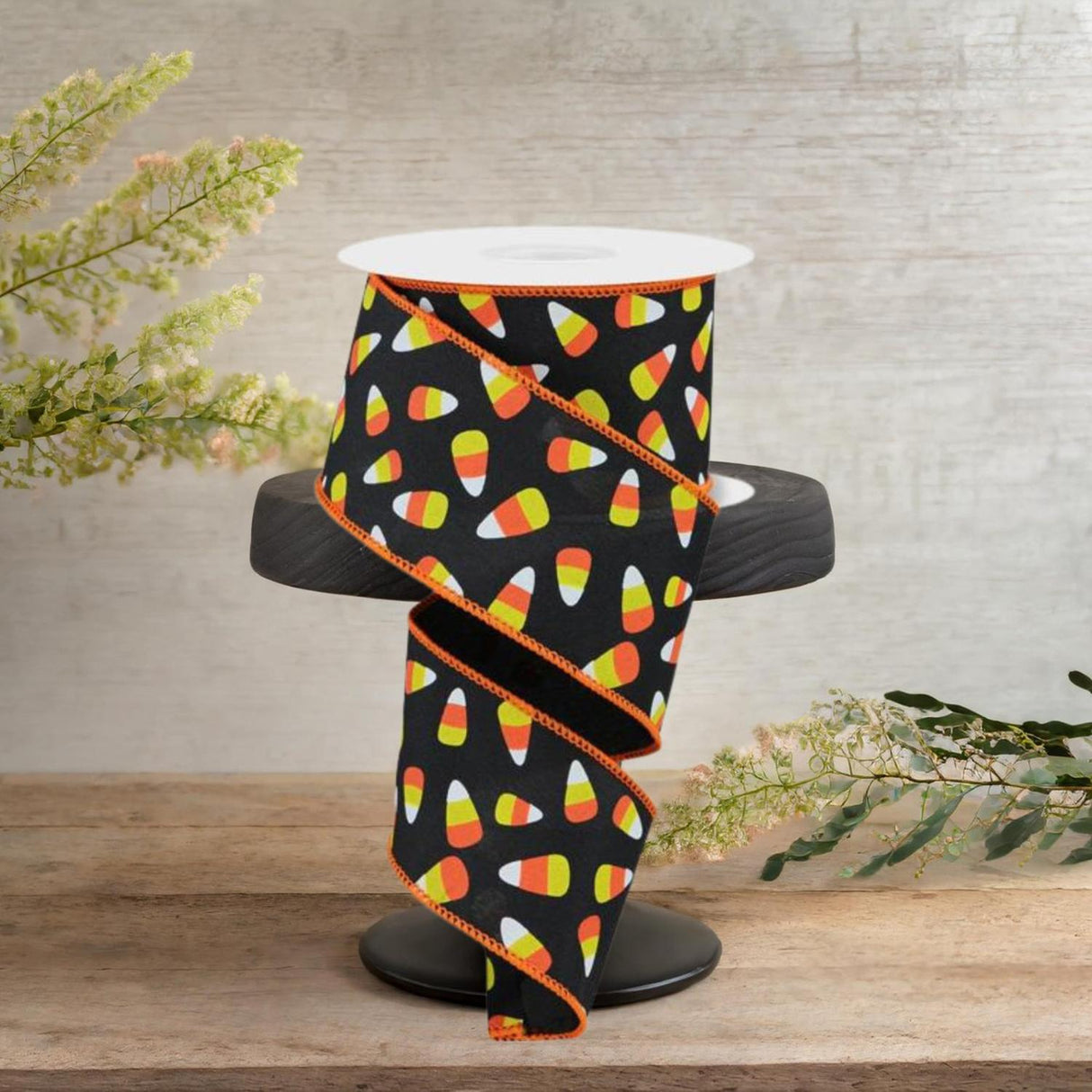 2.5" Mini Candy Corn Ribbon: Black  (10 Yards)