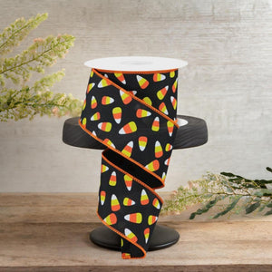 2.5" Mini Candy Corn Ribbon: Black  (10 Yards)