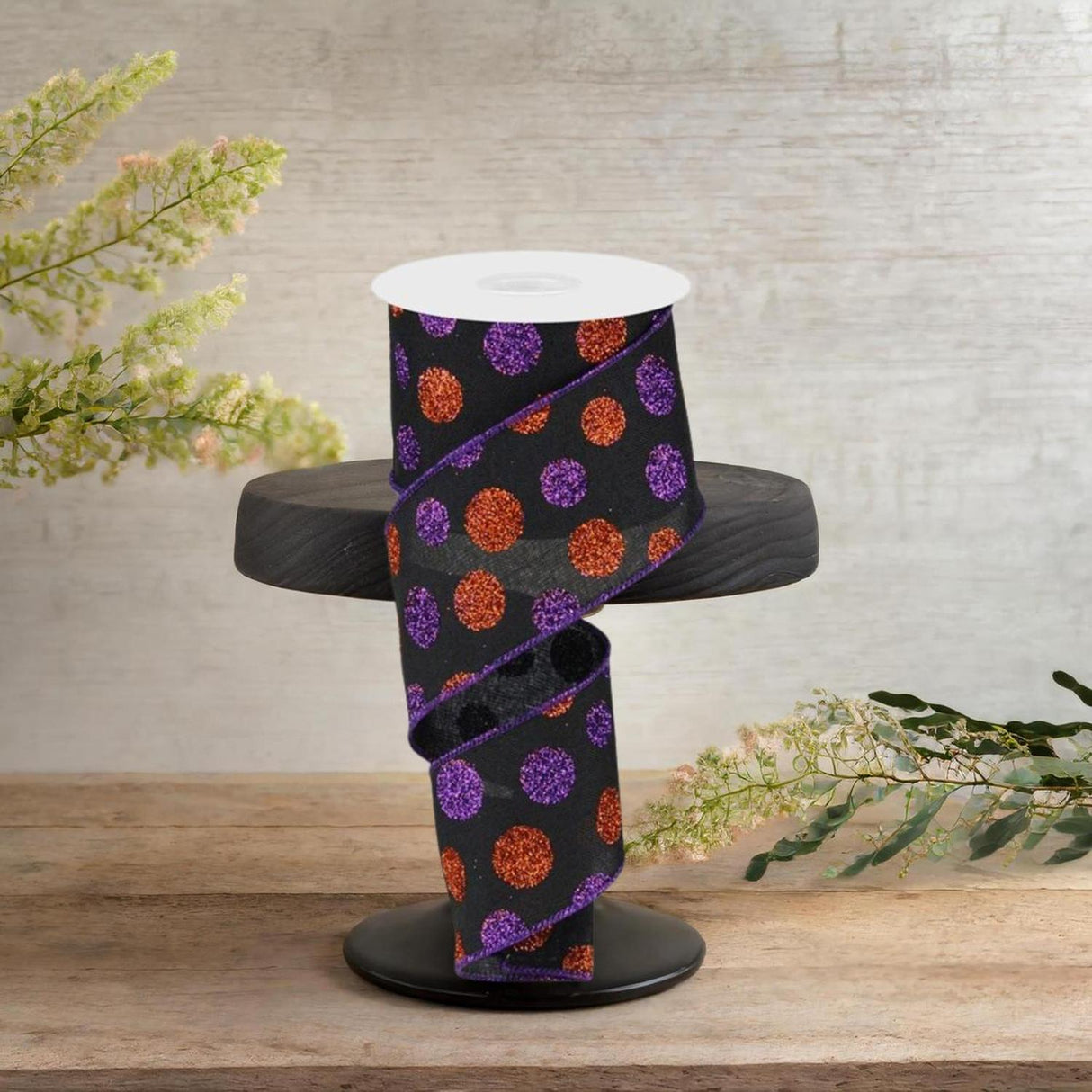 2.5" Multi Glitter Dots: Black, Purple and Orange (10 Yards)