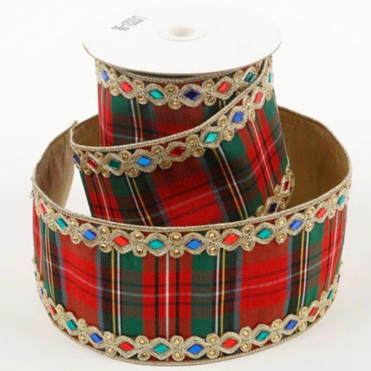2.5" Multi Plaid Jewel Gold Trim Ribbon (5 Yards)