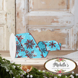 2.5" Multi Snowflake Ribbon: Turquoise (10 Yards)