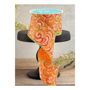 2.5" Multi Swirls Glitter Ribbon: Orange/Pink/Lime (10 Yard)