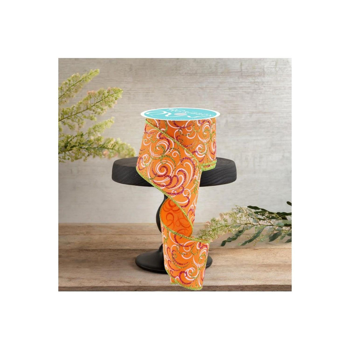 2.5" Multi Swirls Glitter Ribbon: Orange/Pink/Lime (10 Yard)