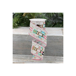 2.5" Nutcracker Ribbon: White/Pink (10 Yards)