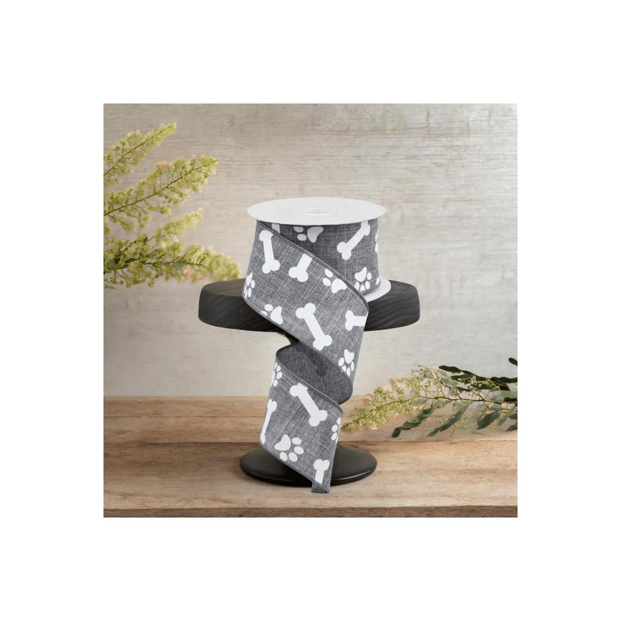 2.5" Paw Print Royal Ribbon: Grey (10 Yards)