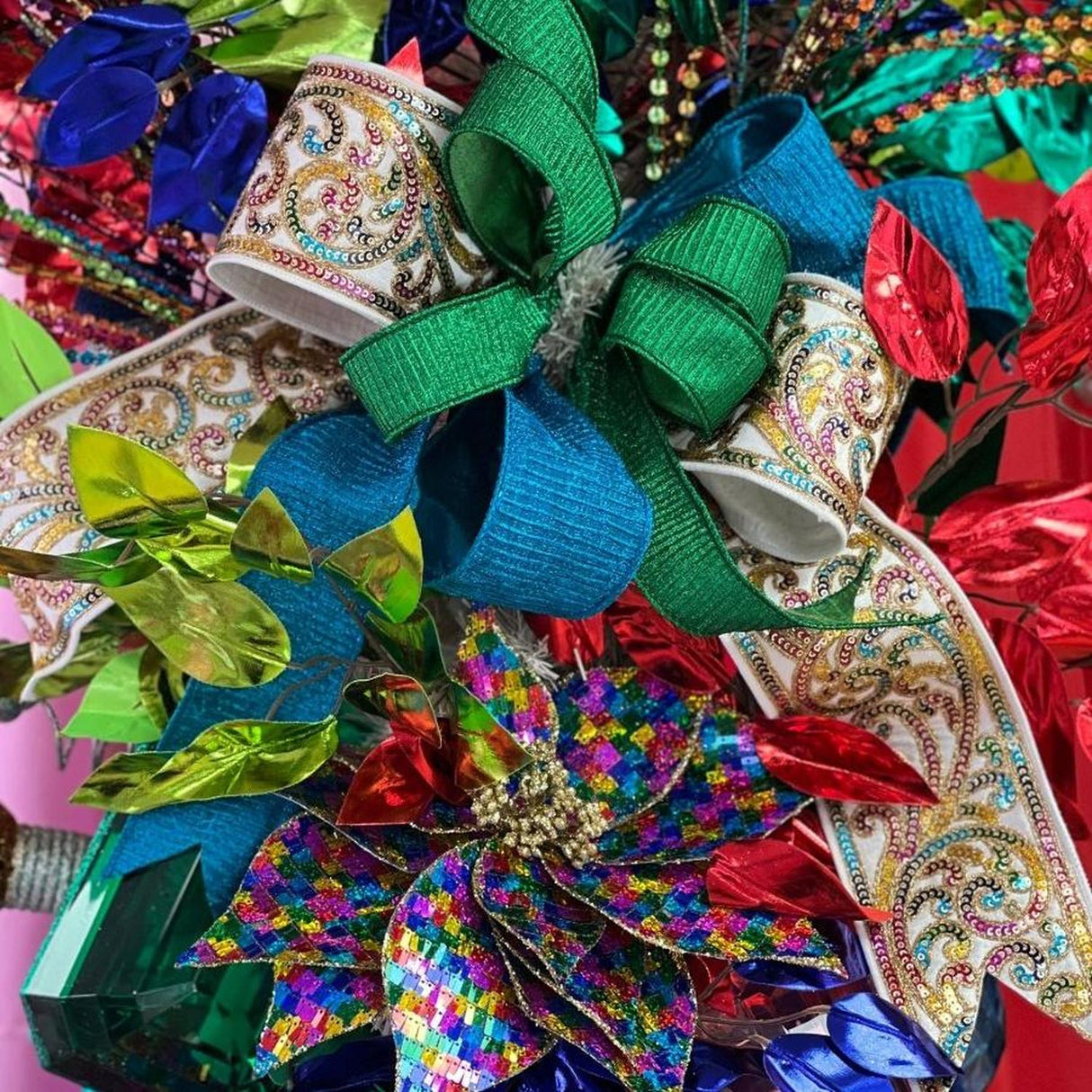 2.5" Pleated Lame Ribbon: Green (10 Yards)
