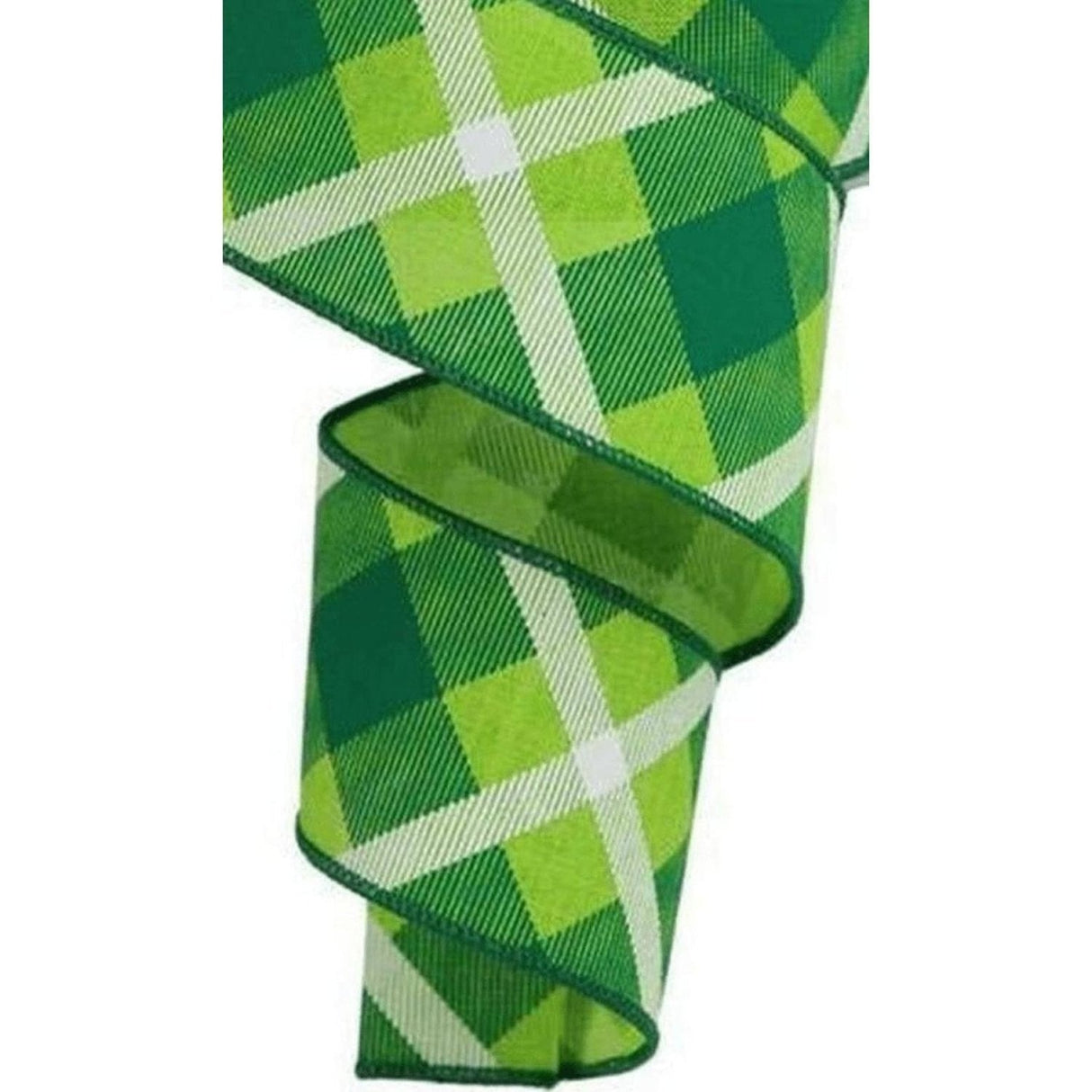 2.5" Printed Plaid Ribbon: Lime Green, Green, White (10 Yards)