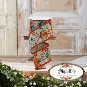 2.5" Pumpkins Bittersweet Ribbon: Light Natural (10 Yards)