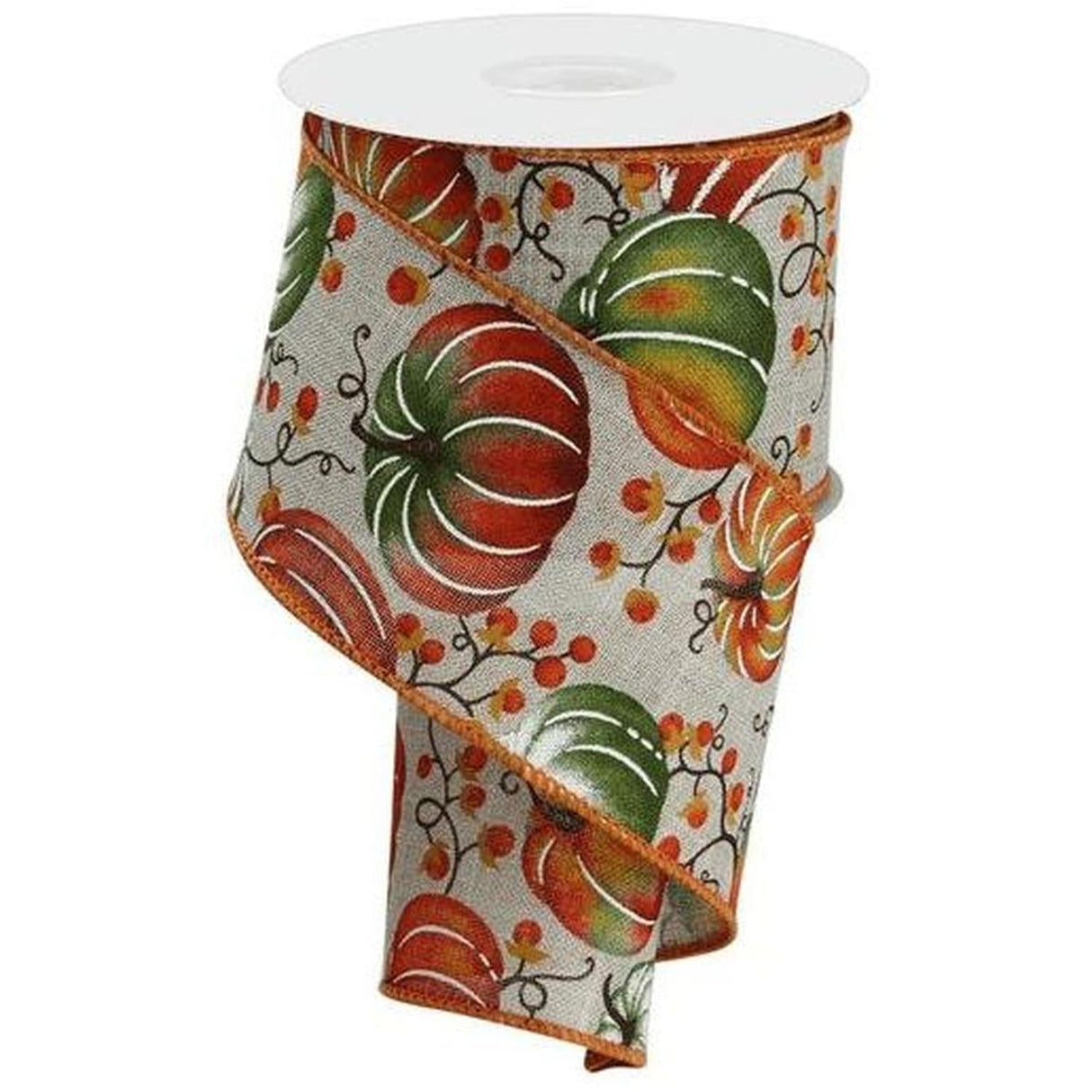 2.5" Pumpkins Bittersweet Ribbon: Light Natural/Rust (10 Yards)