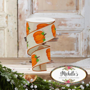 2.5" Pumpkins on Royal Ribbon: Cream (10 Yards)