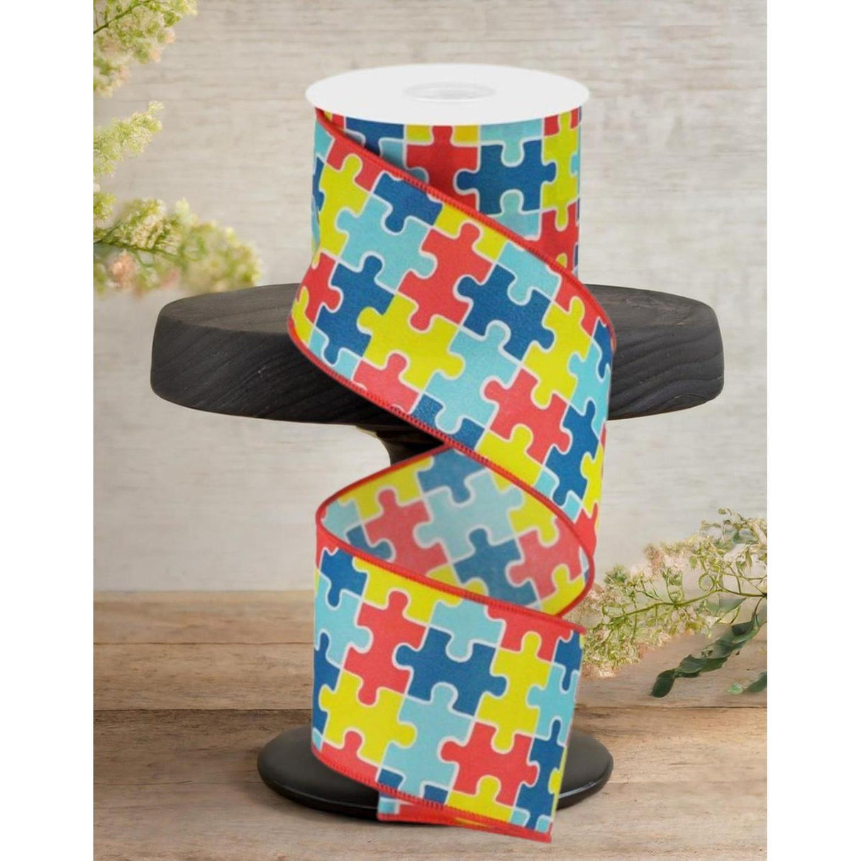 2.5" Puzzle Piece Ribbon: Autism Awareness (10 Yards)