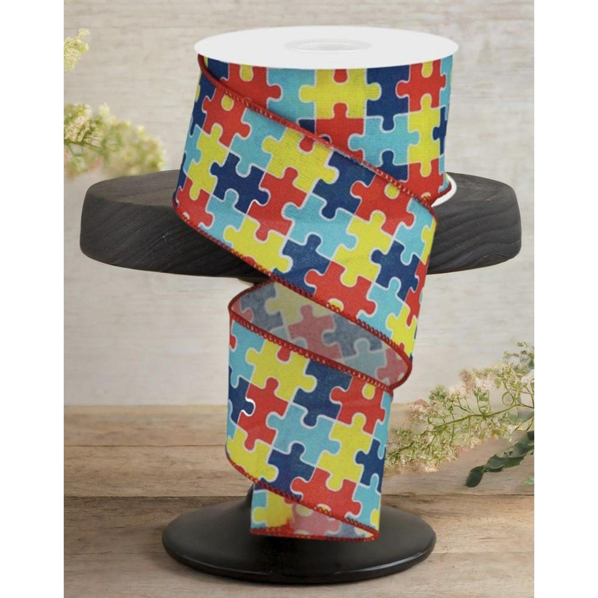 2.5" Puzzle Piece Royal Ribbon: Autism Awareness (10 Yards)