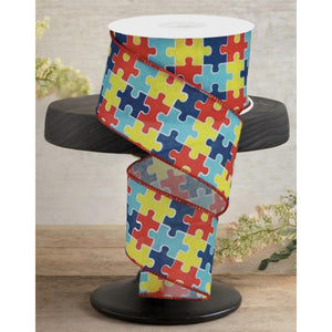 2.5" Puzzle Piece Royal Ribbon: Autism Awareness (10 Yards)