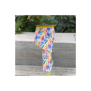 2.5" Rainbow Twisted Stripe Ribbon: White (10 Yards)
