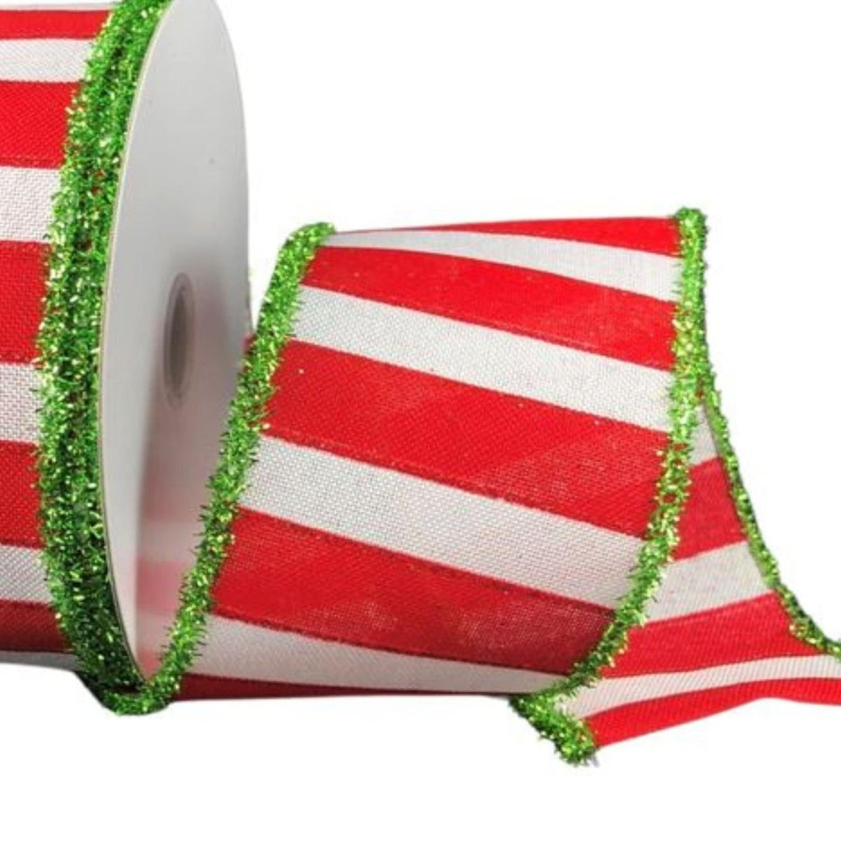 2.5" Red White Stripe Tinsel Ribbon: Lime Green (10 Yards)