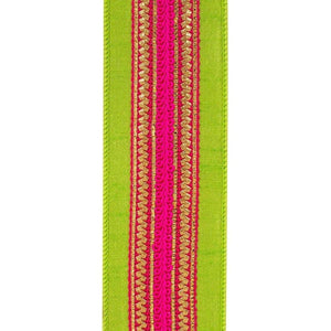 2.5" Regal Stripe Trimming Dupioni Ribbon: Lime/Pink (5 Yards)
