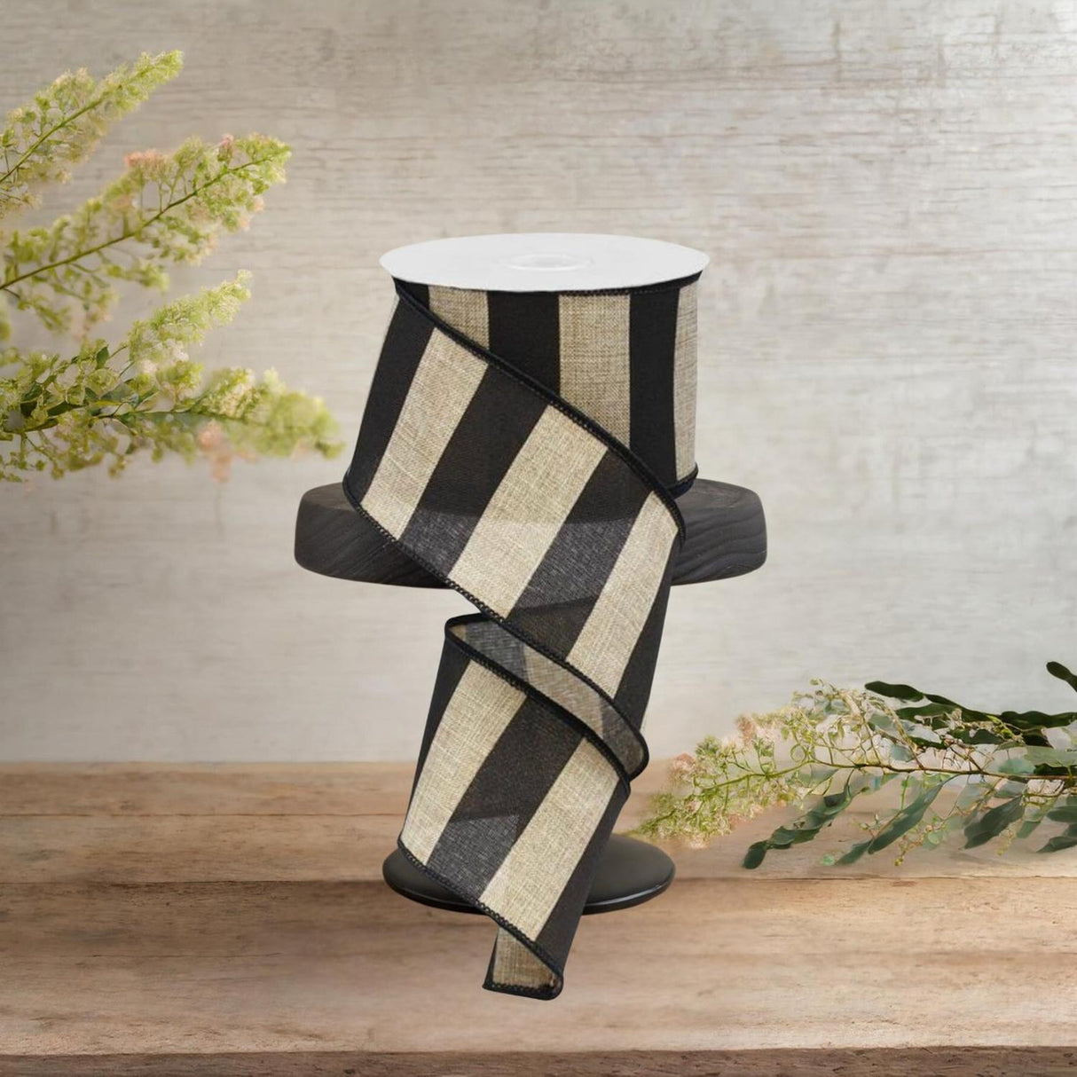 2.5" Royal Canvas Wide Stripe Ribbon: Natural & Black (10 Yards)