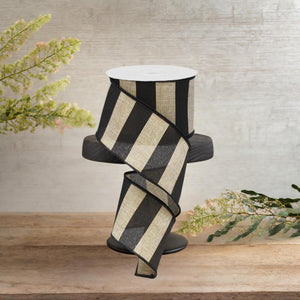 2.5" Royal Canvas Wide Stripe Ribbon: Natural & Black (10 Yards)