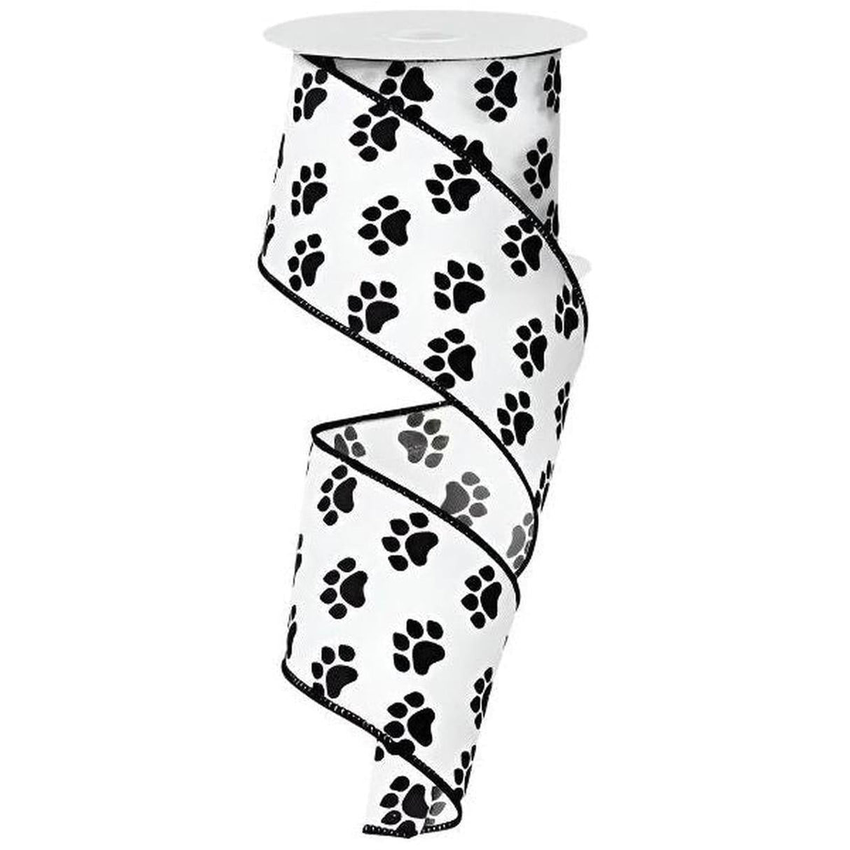 2.5" Satin Paw Print Ribbon: Black & White (10 Yards)