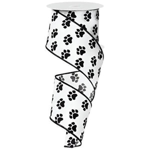 2.5" Satin Paw Print Ribbon: Black & White (10 Yards)