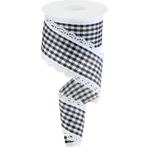 2.5" Scalloped Edge Gingham Ribbon: White (10 Yard)