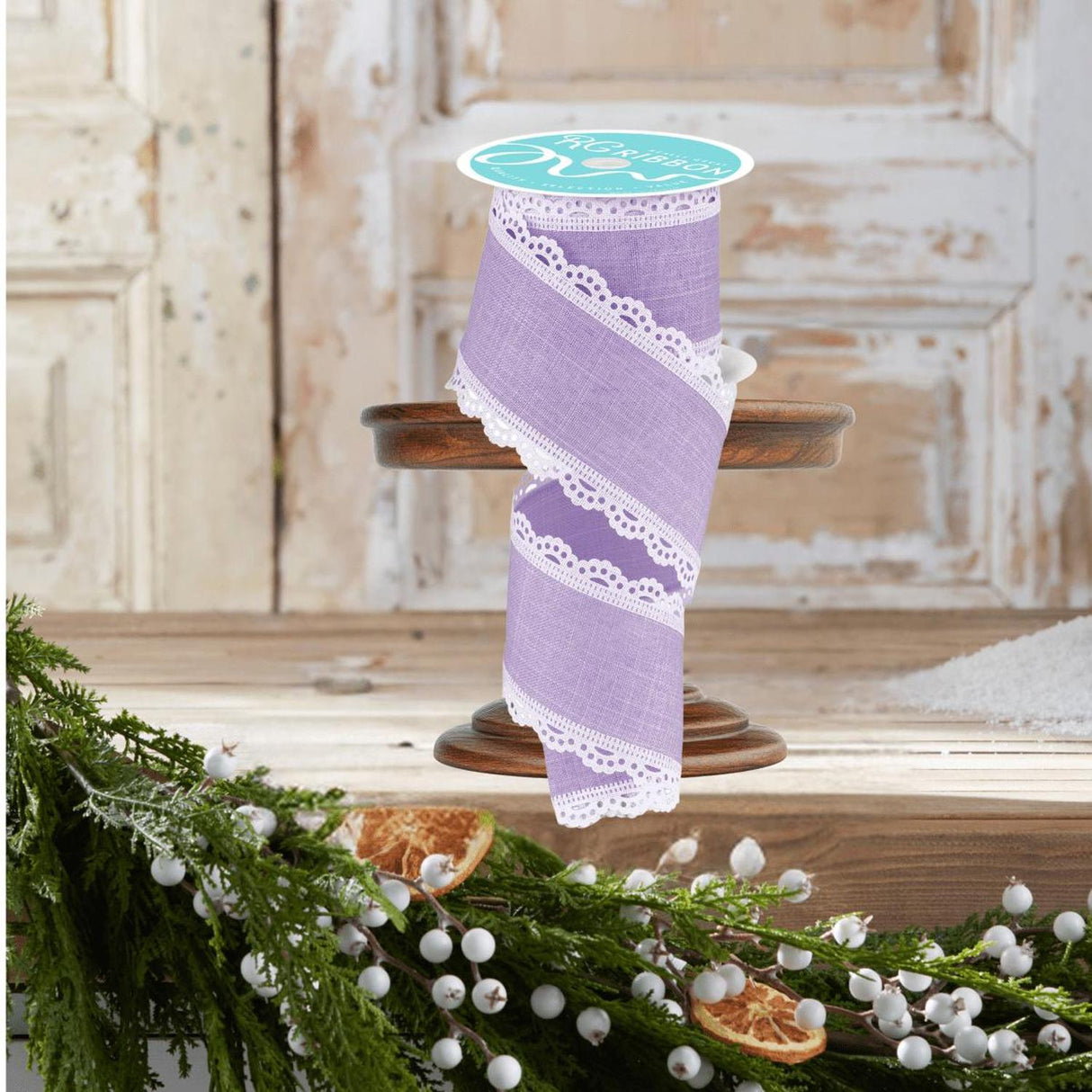 2.5" Scalloped Edge Ribbon: Light Lavender/White (10 Yard)