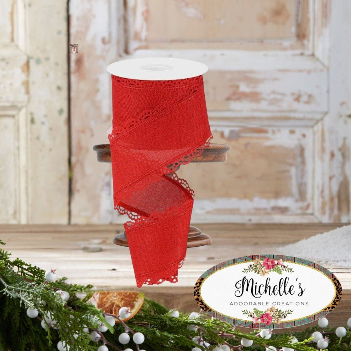 2.5" Scalloped Edge Ribbon: Red (10 Yard)