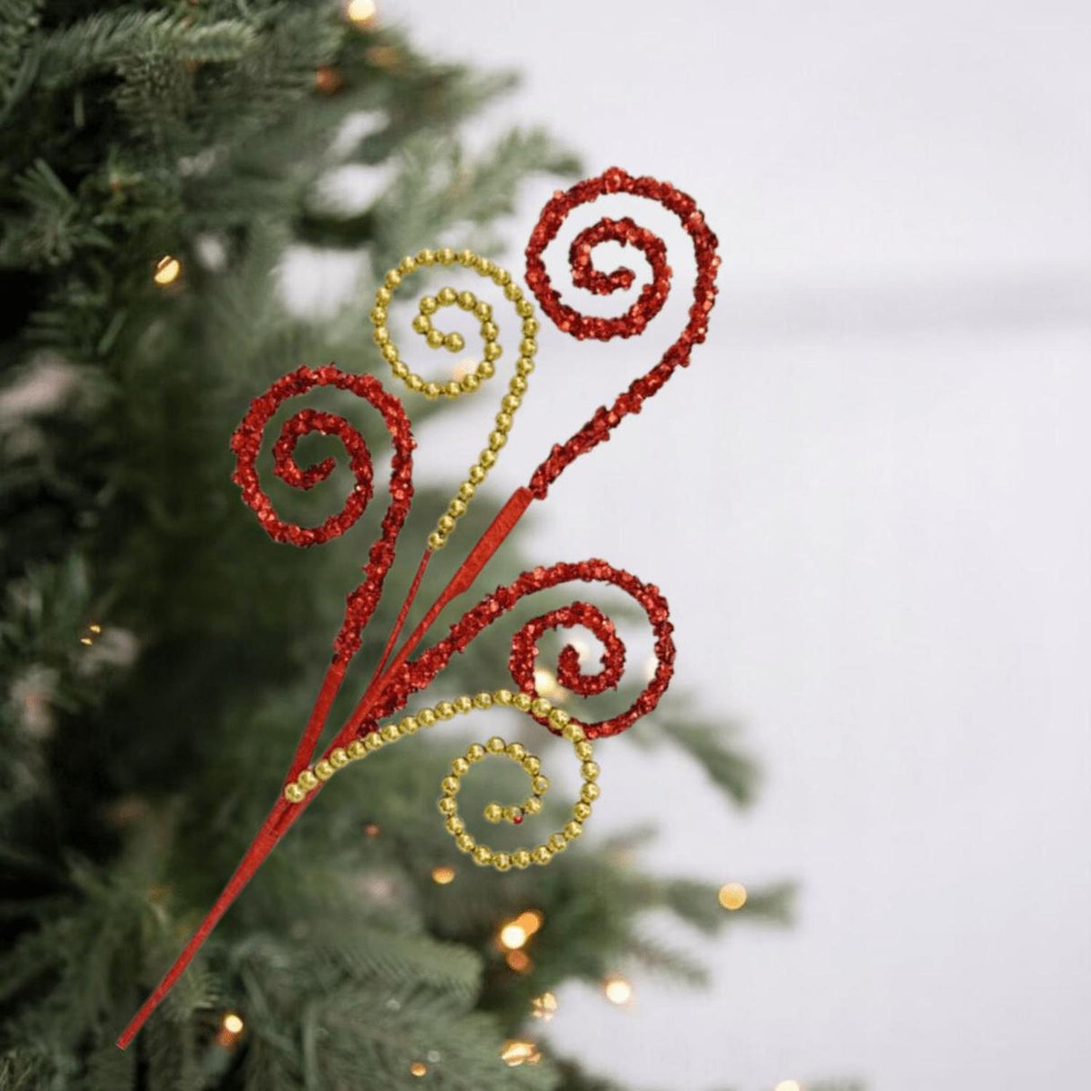 25" Sequin and Bead Swirl Spray: Red/Gold
